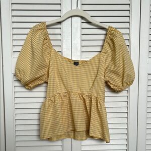 Yellow Peplum Puff Sleeve Blouse